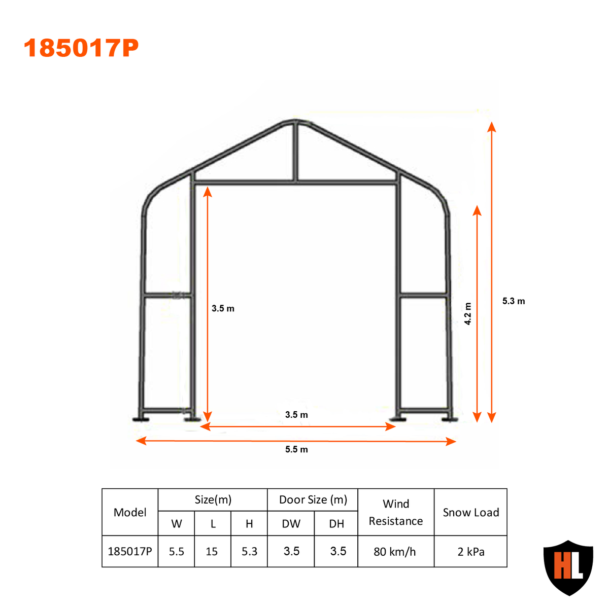 5.5m x 15m Garajul mobil Specificatii