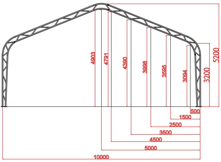 Cort de depozitare tip casa cu structura dubla - latime 10m